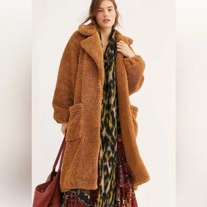Free People Tessa Teddy Jacket Coat Brown, Size Large
